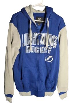 Men's GIII Sports by Carl Banks Hoodie M Blue Gray Lightning Hockey NHL